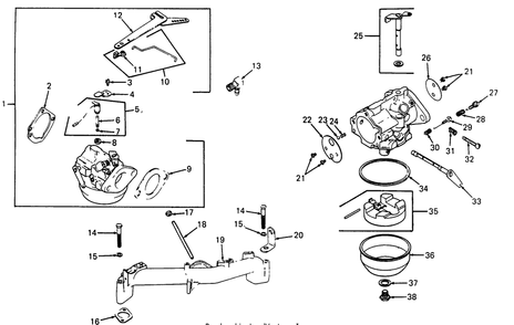 Carburetor Diagram and Parts List for 1861 821060-836000-140671100-142663100 Cub Cadet Lawn Tractor